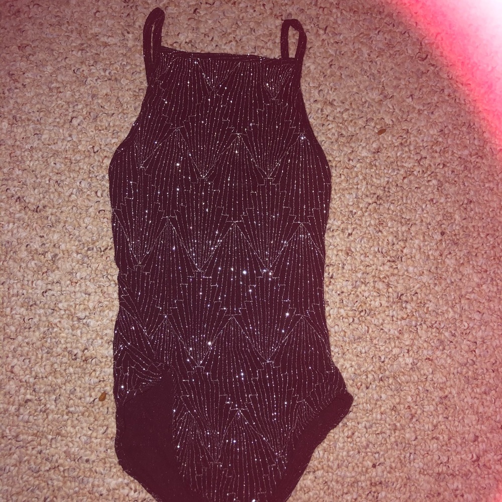 sparkle black halter body suit fancy